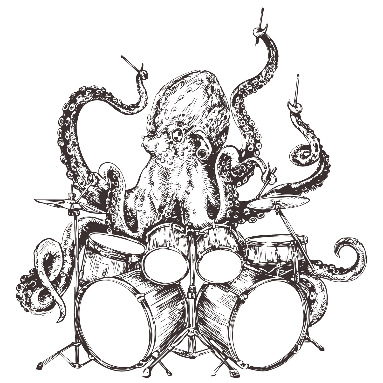 Octopus Playing Instrument Octopus Drummer Tattoo Illustration Art Print (PNG, JPEG) - Etsy