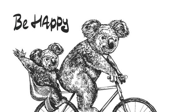 Camiseta estampada Koala y beb Koala anda en bicicleta