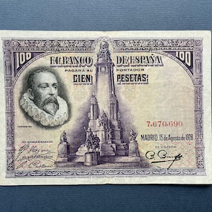 Banconota spagnola 100 pesetas 1928. Vecchia carta moneta spagnola.