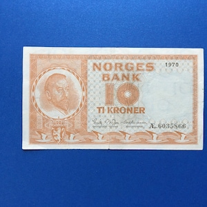 Banconota da 10 corone norvegesi del 1970/banconota della vecchia Norvegia.