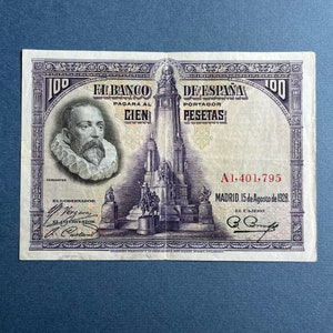 Banconota spagnola 100 pesetas 1928. Vecchia carta moneta spagnola.