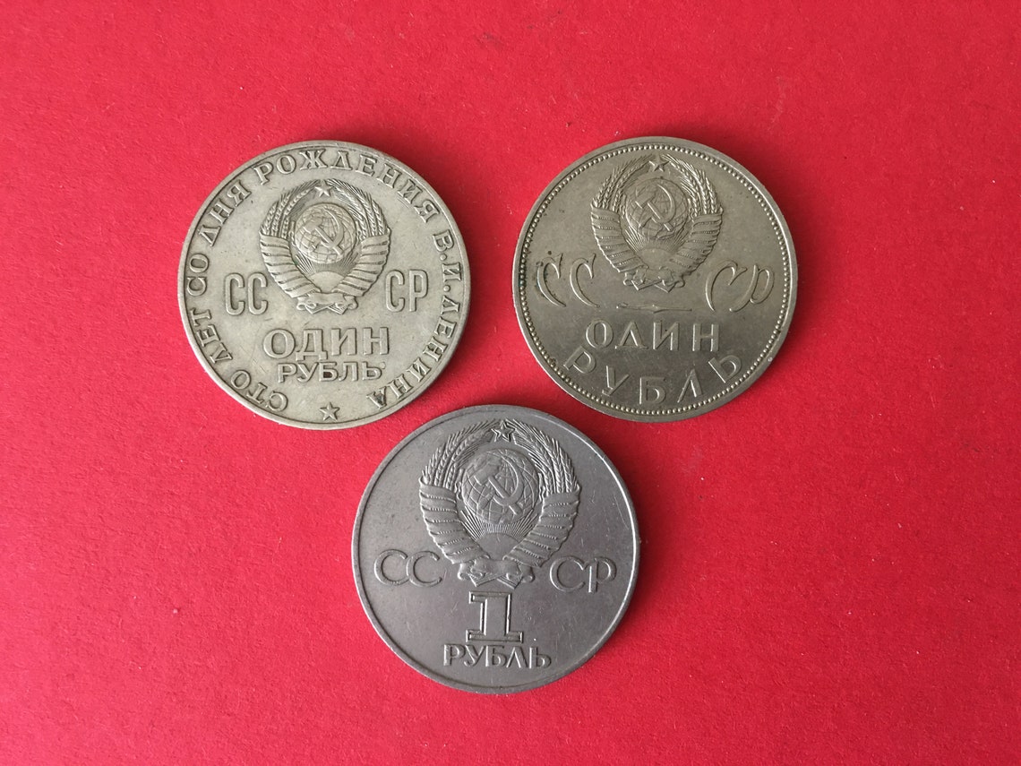 3 UdSSR Gedenkmünzen Set - Original Sowjetische 1 Rubel Münzen