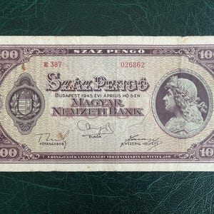 Banconota da 100 Pengo dell'Ungheria del 1945/vecchia carta moneta, banconota originale ungherese