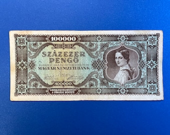 100000 Pengo 1945 Hungary banknotes, old paper money, original banknotes.