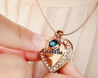 Heart Locket Necklace with Photo Personalized Locket Necklace with Name, CZ Customized Necklace for girls, Mother's Day Gift for Her