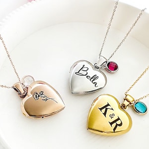 Girls Heart Locket Necklace with Photo, Personalized Locket Necklace with Name, Customized Birthday Necklace for Daughter, Birthday Gifts