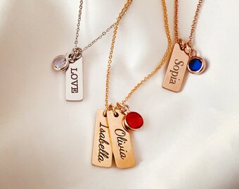 Best Friend Girls Name Mini Tag Necklace • Personalized Engraved Letter Pendant Necklace Gold/RoseGold/Silver •Birthday Gifts Gift for mom