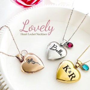 Girls Locket, Custom Heart Photo Locket Necklace – Personalized Birthstone & Picture Pendant for Girls - Christmas Gift