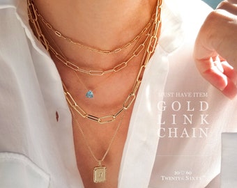 Gold Link Chain Necklace Small/Medium/Large Paperclip Chain, Must Have Item for Layering,Valentines Day Gift,Mothers Day Gift,Birthday Gift