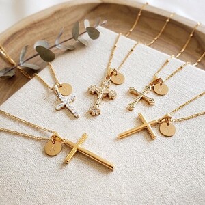 Personalized Cross Necklace Initial Pendant Baptism Gift Girl Confirmation Jewelry Woman Faith Symbol Christian Everyday Gold Handmade image 15