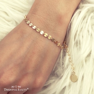 Disc Gold Filled  Bracelet, Dainty Bracelet, Chain Bracelet, Coin Bracelet, Disk Bracelet, Gift for Her, Birthday Gift