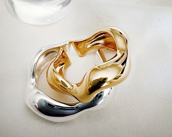 Wave Bold Sterling Silver Statement Ring Gold/Silver Adjustable Women Ring, Minimalist Bold Wrap Ring