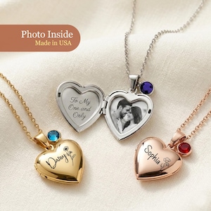 Personalized Heart Locket for Birthday girl Custom Name Birth Flower Birthstone with Photo Necklace Birthday Party small gift for young Girl