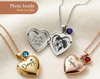 Collar con relicario en forma de corazón personalizado, nombre, flor de nacimiento, piedra de nacimiento, joyería, regalo de cumpleaños para niña, despedida de soltera, recuerdo conmemorativo para mascotas