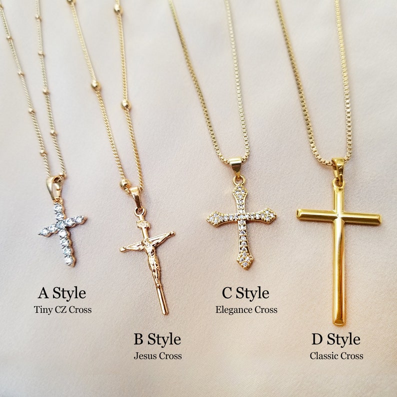 Gold Cross Necklace Religious Necklace Gold Filled Cross Etsy