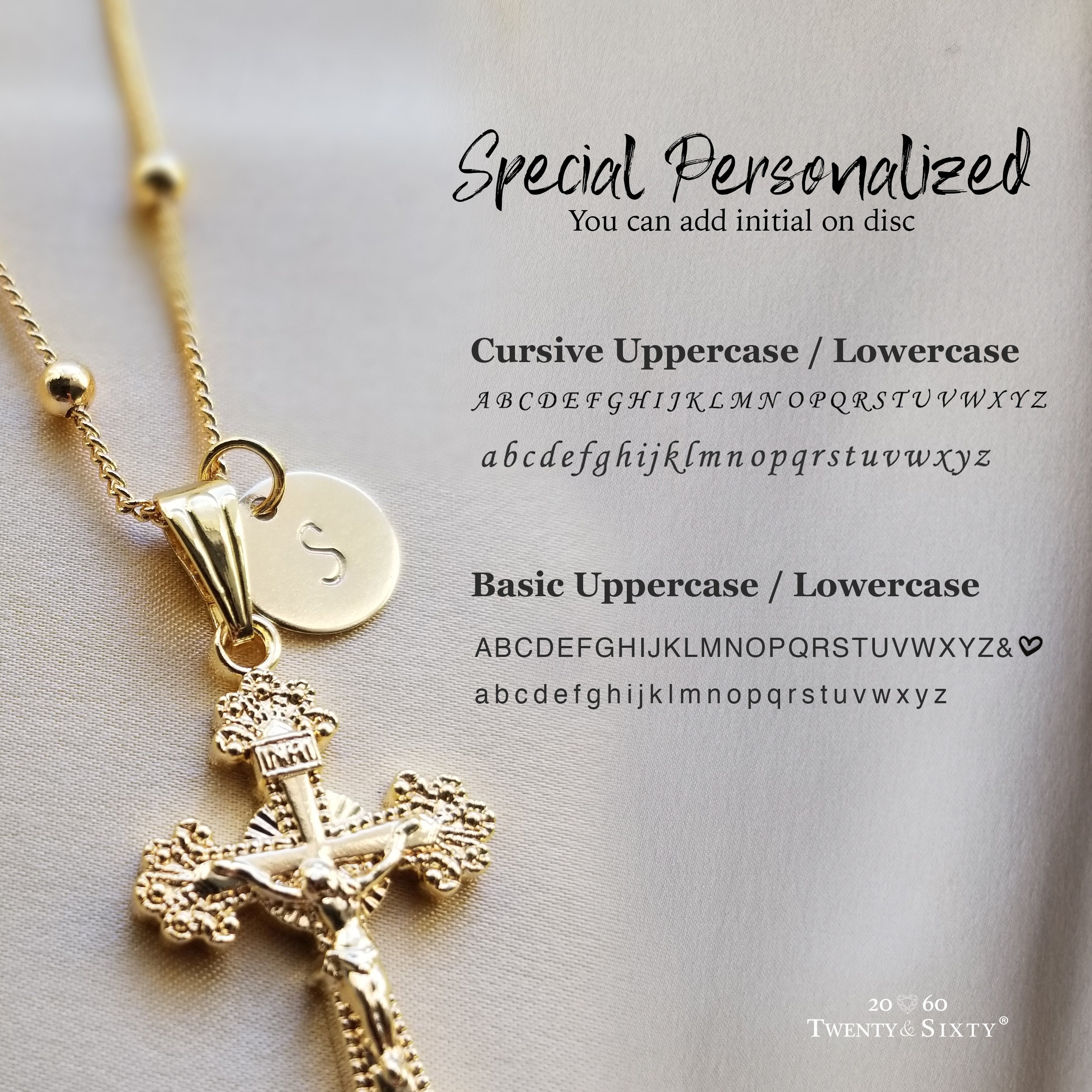 Gold Cross Necklace, Personalized Initial, Hand Stamp Disc, Religious Pendant, Gold Filled Cross Necklace, Birthday Gift, Christmas Gift