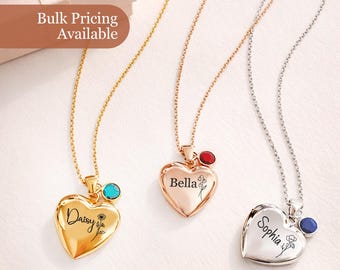 Bridal Shower Favors Heart Locket Bridesmaid Gift with Photo Personalized Locket Necklace Wedding Party Gift Custom Name Necklace Keepsake