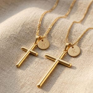 Personalized Cross Necklace Initial Pendant Baptism Gift Girl Confirmation Jewelry Woman Faith Symbol Christian Everyday Gold Handmade image 14