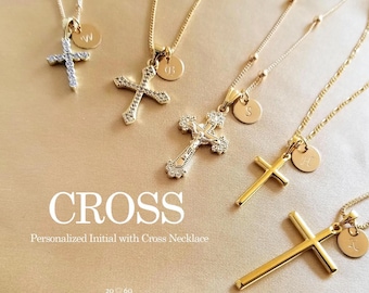 Personalized Cross Necklace Initial Pendant Baptism Gift Girl Confirmation Jewelry Woman Faith Symbol Christian Everyday Gold Handmade