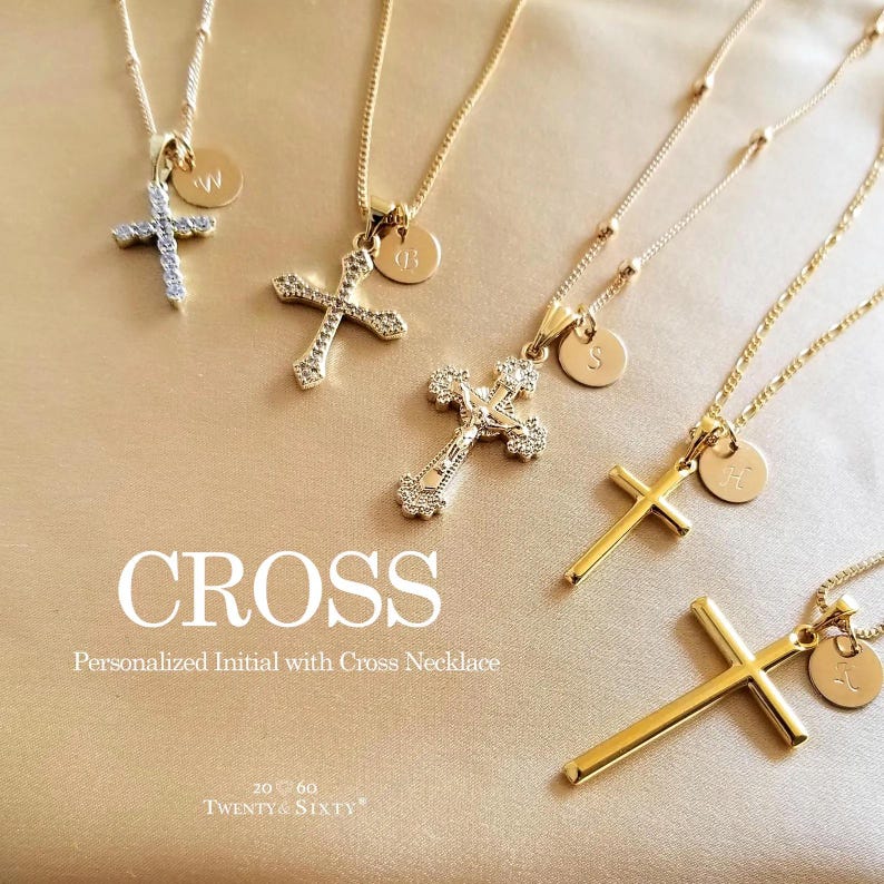 Personalized Cross Necklace Initial Pendant Baptism Gift Girl Confirmation Jewelry Woman Faith Symbol Christian Everyday Gold Handmade image 7