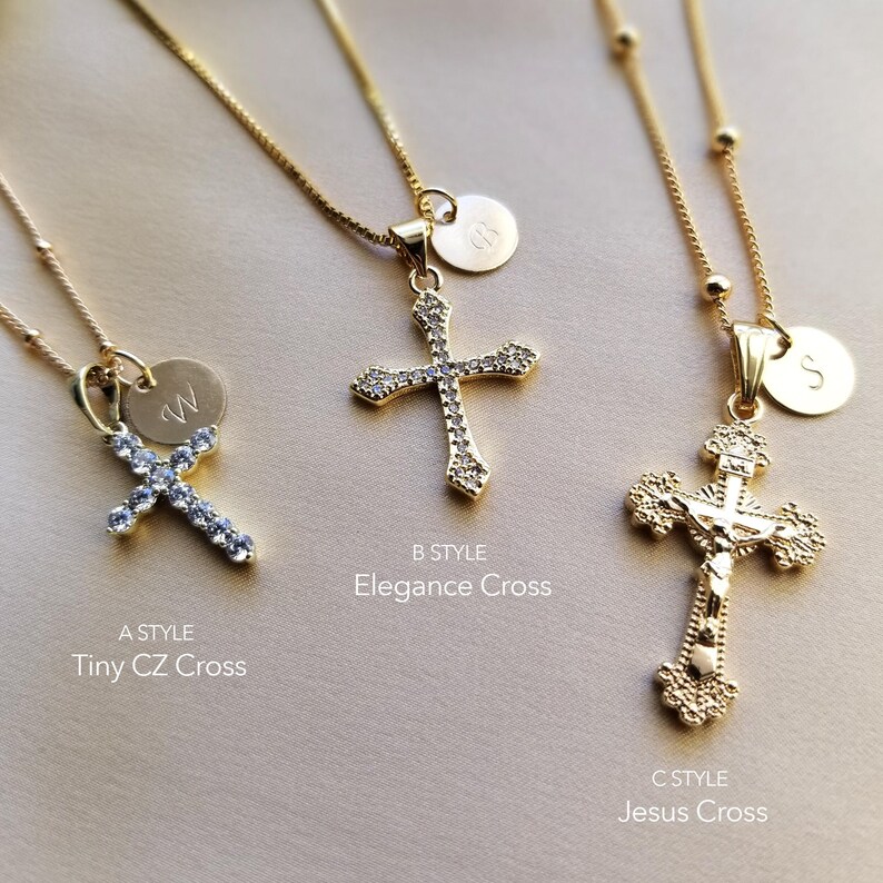 Personalized Cross Necklace Initial Pendant Baptism Gift Girl Confirmation Jewelry Woman Faith Symbol Christian Everyday Gold Handmade image 8