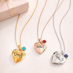 Stainless Steel Heart Locket Personalized Jewelry Collection Photo Pendant Opening Design Custom Engraving Name Inscription Birthstone Charm Detail Memorial Picture Holder Rose Gold Silver Finish Gift Options Durable Construction Quality