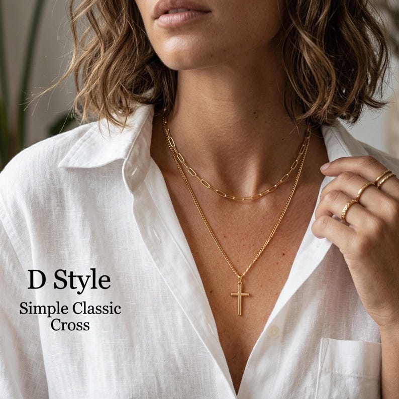 Religious Gift Necklace Personalized Cross Initial Pendant Baptism Present Girl Confirmation Jewelry Woman Faith Symbol Everyday Gold Accessory Handmade Spiritual Charm Custom Engraved Monogram Disc Meaningful Keepsake First Communion Gift
