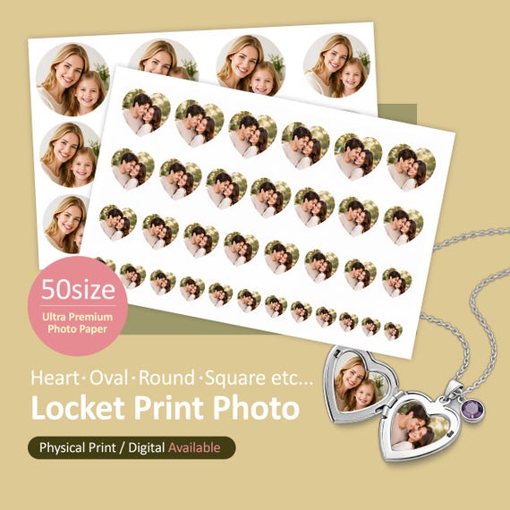 Locket Prints from Photo for Heart Lockets Custom Photo Print for Oval Locket Necklace Small Picture Insert Personalized Square mini Photo