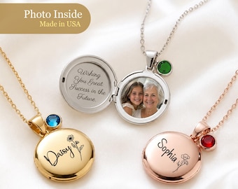 Personalized Custom Photo Round Locket Necklace for women Gift for Mom Anniversary Keepsake Jewelry memorial family Sympathy Keepsake