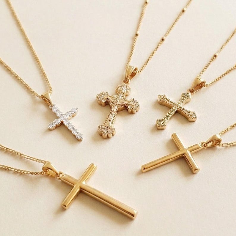 Personalized Cross Necklace Initial Pendant Baptism Gift Girl Confirmation Jewelry Woman Faith Symbol Christian Everyday Gold Handmade image 6