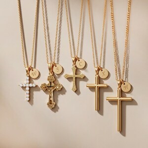 Personalized Cross Necklace Initial Pendant Baptism Gift Girl Confirmation Jewelry Woman Faith Symbol Christian Everyday Gold Handmade image 12