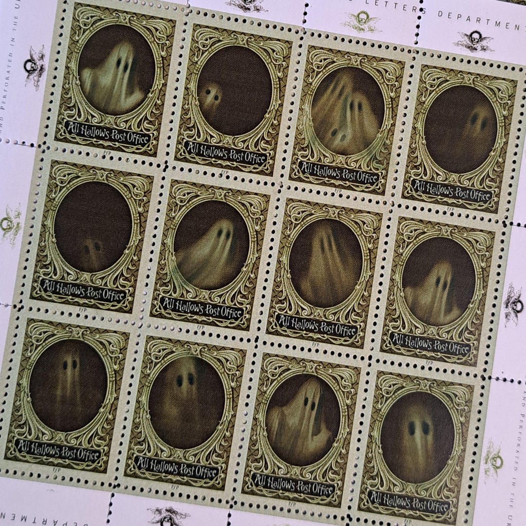 Green 'GHOSTIES' (all Hallows Post Office) Halloween Stamps, Sheet of ...