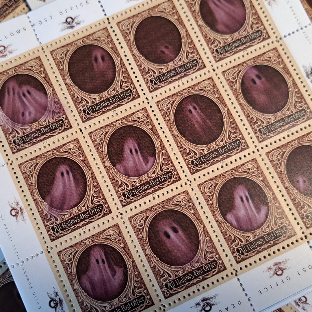 Purple 'GHOSTIES' (all Hallows Post Office) Halloween Stamps, Sheet of ...