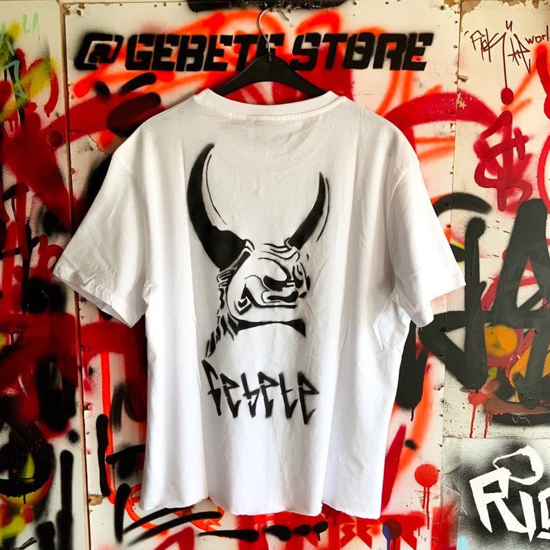 Handpainted Custom T-shirt with Spray \u2018\u2019 Fire of Samurai\u2019\u2019