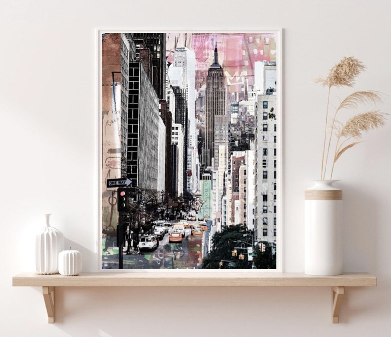 Funky Vibes 5th Ave Streets Home Decor Printable Download City New York Urban Collage Design Wall Art Buildings Pop Art