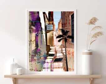 Mykonos Urban Pop Art, Greece, Old Town, Wall Decor Print, Collage Design Palmtree Funky Streets good Vibes Printable Digital Download