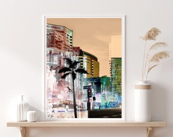 Phoenix Urban Pop Art, Downtown Arizona, Wall Decor, Palmtree Collage Design Colorful Funky Streets good Vibes Printable Digital Download