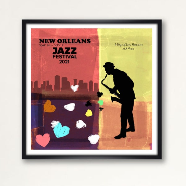 New Orleans Jazz Festival Banksy, Urban Pop Art, Funky City Skyline, Flyer, LOVE, Hearts, Modern Wall Art, Home Decor, Printable Download
