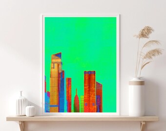 New York Urban Pop Art Shabby Green Collage Funky Grunge Design Modern Konst Empire State Building Skyline Reslust Digital Nedladdning