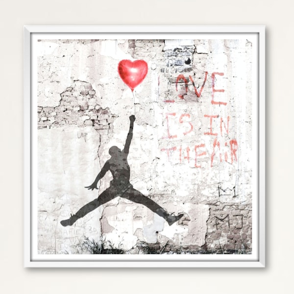 Basketball, Urban Pop Art, LOVE, AIR Balloon, Grunge Shabby, Streetart, MixedMedia Wall Art, Home Decor, Printable Download