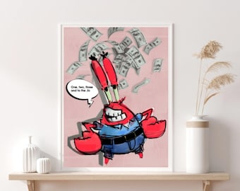 Mr Krabs Spongebob, Urban Pop Art, Hip Hop Lyrics, Rap, Money, Dollars, Wall Art, Home Decor, Printable Download