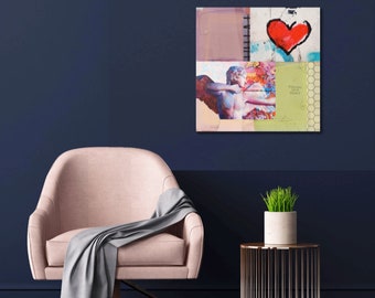 Follow your Heart Urban Pop Art Home Decor LOVE Heart Modern Art Printable Download Large Abstract Painting Shabby MixedMedia Design