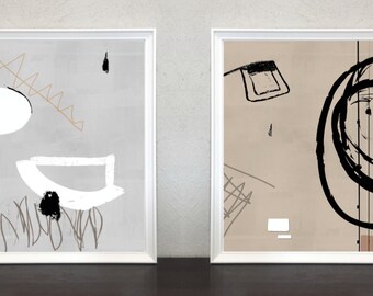Abstract Shapes, Modern Art, Set of 2, Scribble, Shabby, Contemporary Art, Home Decor, MixedMedia, Printable Digital Download