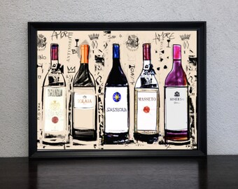 Vinpopkonst, Vino Italia Livsstil Gastronomi, Sassicaia Tignanello Biserno Masseto, Modern konst Urban väggkonst, Dekor