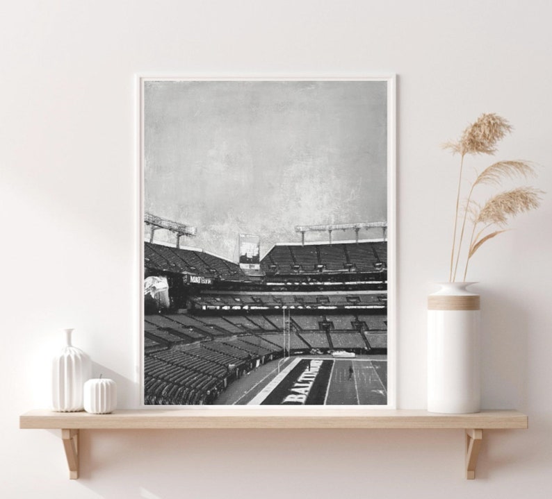 Sketch Design M/&T Bank Stadium Football Wall Art Black White Modern Art Home Decor Baltimore Ravens Printable Download