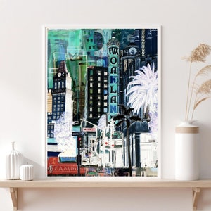 Oakland, Bay Area Urban Pop Art, California, Funky Night, Palmtrees, Streets Buildings, Downtown, Wall Art, Home Decor, Printable Download