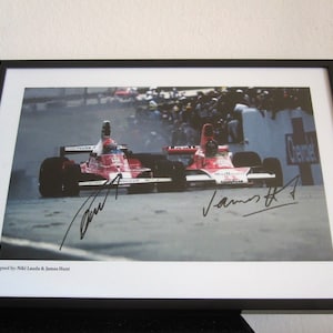 Niki Lauda James Hunt Ferrari Fórmula 1 autógrafo assinado Imprimir Fórmula 1 Corrida Icônica