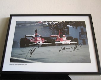 Niki Lauda James Hunt Ferrari Formula 1 Stampa autografata Formula 1 Racing Iconica