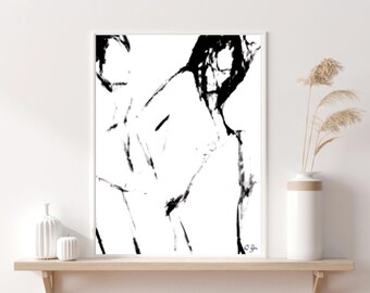 Erotisk Urban Modern Konst Svart Vit Trekant Dusch Porr Abstrakt Kvinnokropp Shabby Utskrivbar Digital Nedladdning