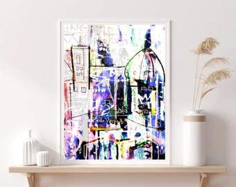 Florens Italien Urban Popkonst Ponte Vecchio Shabby Graffiti Färgglad Gatukonst Centrum Funky Gator Modern Konst Utskrivbar Digital Nedladdning